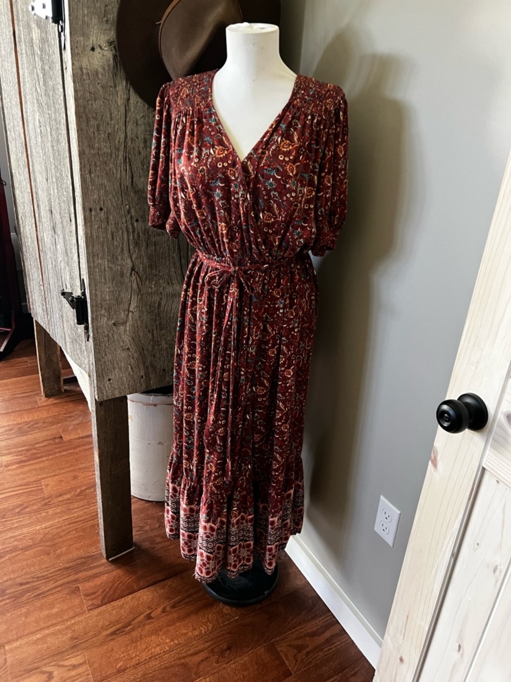 Knox Rose Rust Floral Wrap Maxi Dress